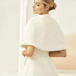 Bianco Evento E306 Cape Imitatiebont -Poirier shop bianco evento bridal bolero e306 1